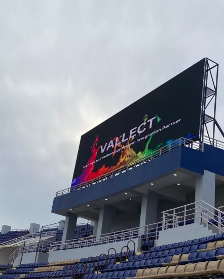 Large stadium video wall display installed at Mohali Stadium for live sports and crowd engagement