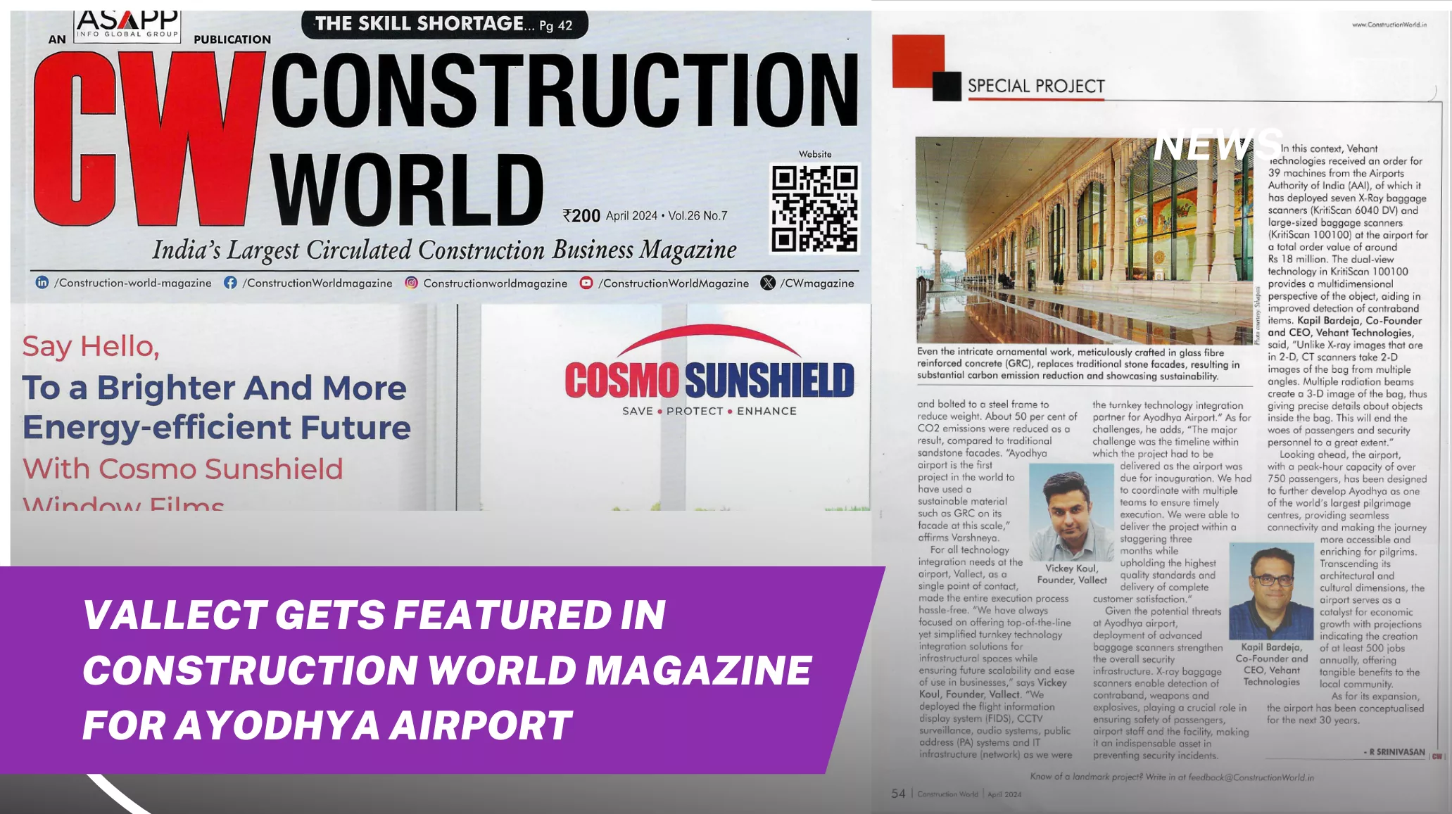Vallect gets featured in Construction World Magazine for Ayodhya Airport
