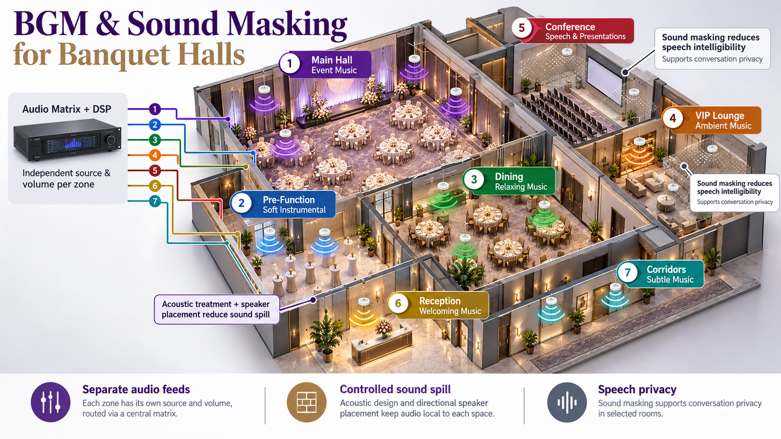 One Venue, Multiple Music Zones: BGM & Sound Masking Solutions for Banquet Halls