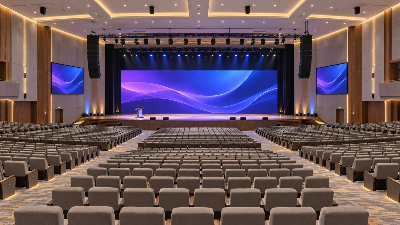 Educational seminar hall with an LED stage display