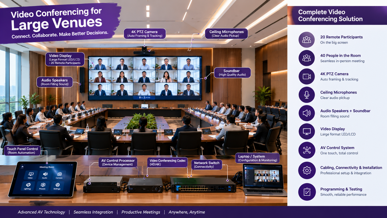Every Seat Connected: Professional Video Conferencing System for Large Scale Venues
